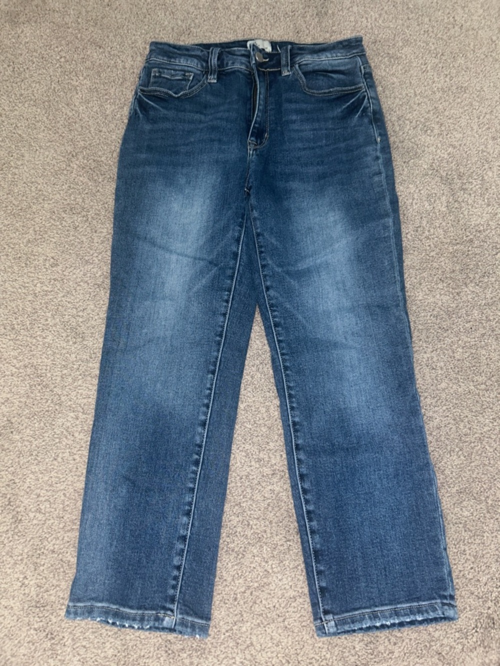 High-Rise cropped Straight Leg Denim Jeans - Faded Blue